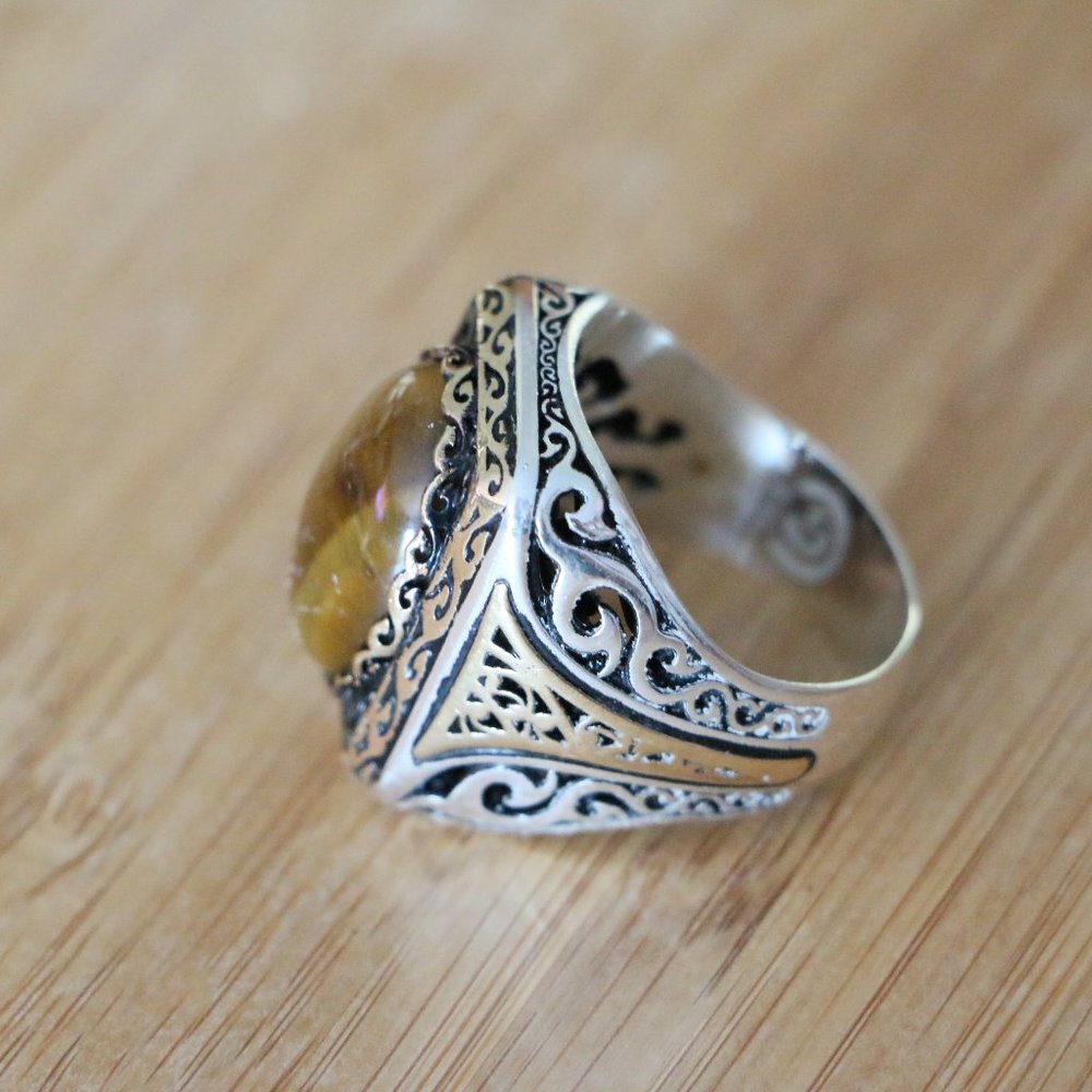 925 Sterling Silver Men's Ring with Tiger Eye -Super Elegant - Picture 5 of 13